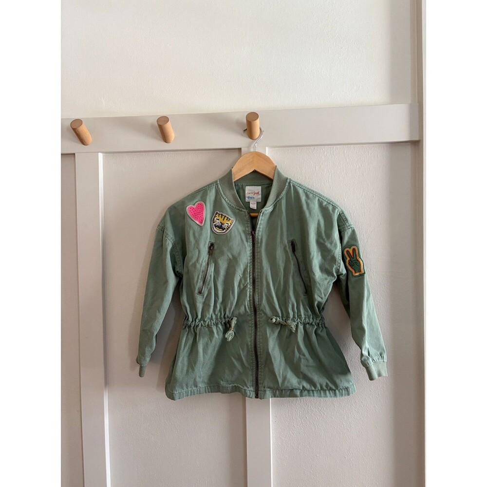 Youth Girls Cat & Jack Jacket Size Medium 7-8 Green With Patches